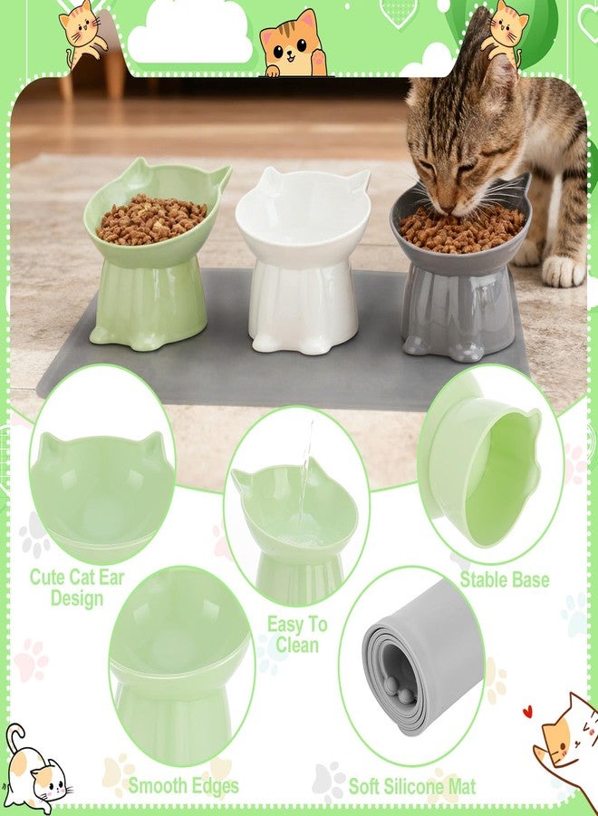 Hoemwarm 3 Pcs Elevated Cat Bowls 15°Raised Cat Food Bowl with Silicone Mat Whisker Friendly Anti Vomiting Cats Dishes Pet Food and Water Bowls for Indoor Cats Kittens Classic 3 Colors - Image 4